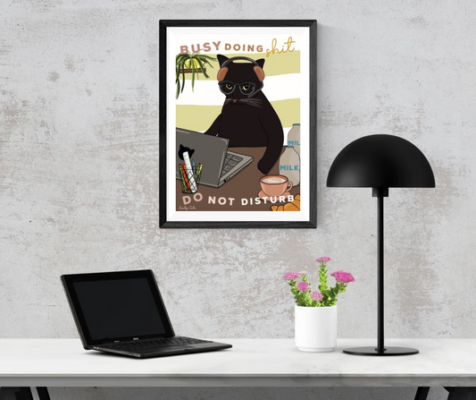 Do Not Disturb Black Cat Digital Poster Print