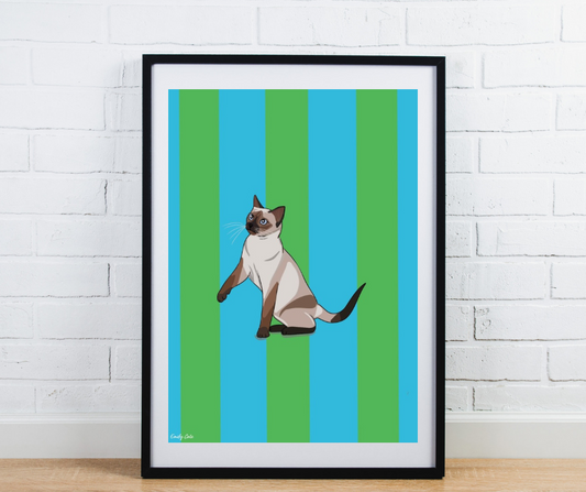 Bold Vibrant Striped Siamese Cat Poster Print