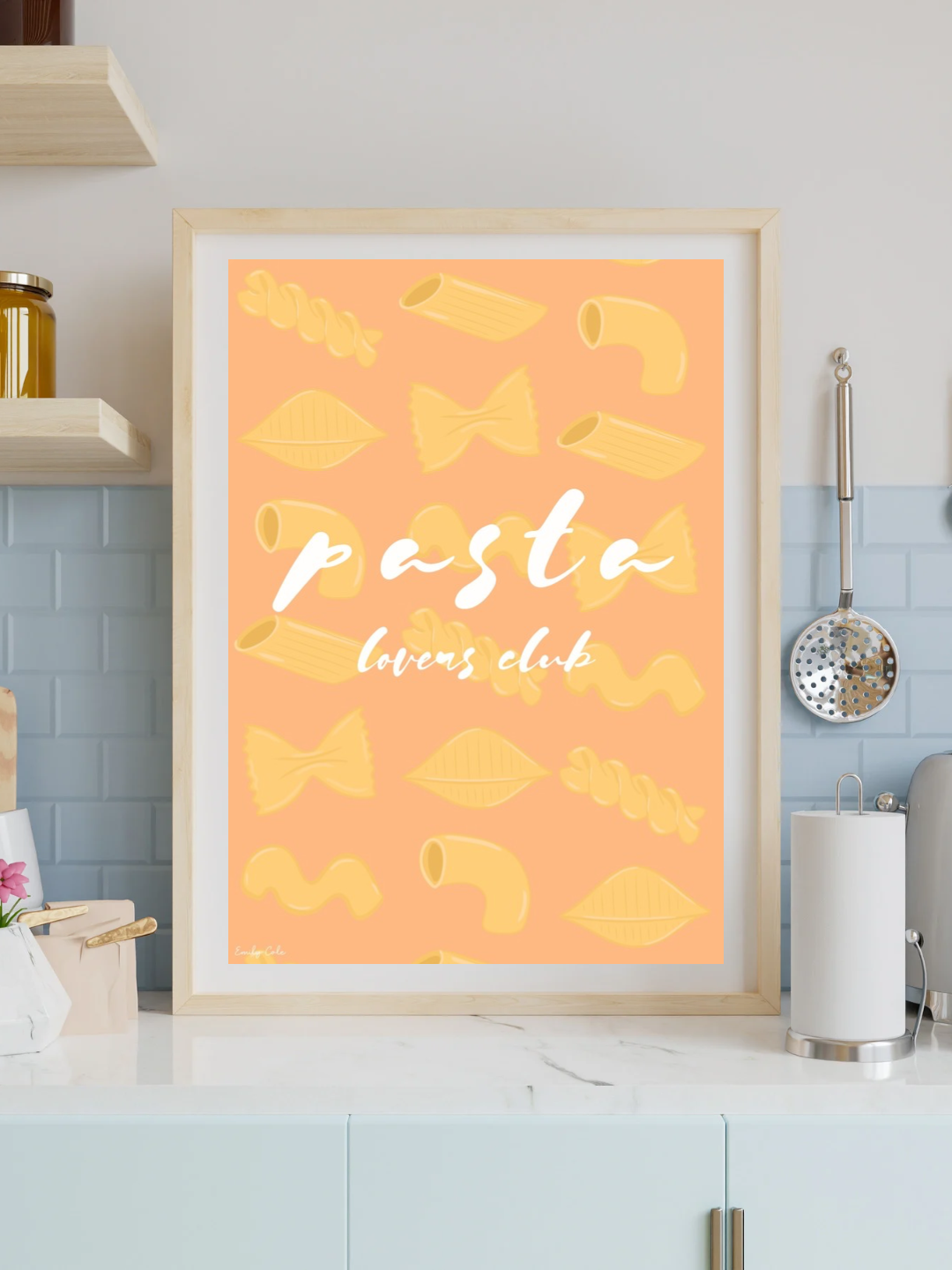 Pasta Lovers Club Cute Kitchen Themed Poster Print