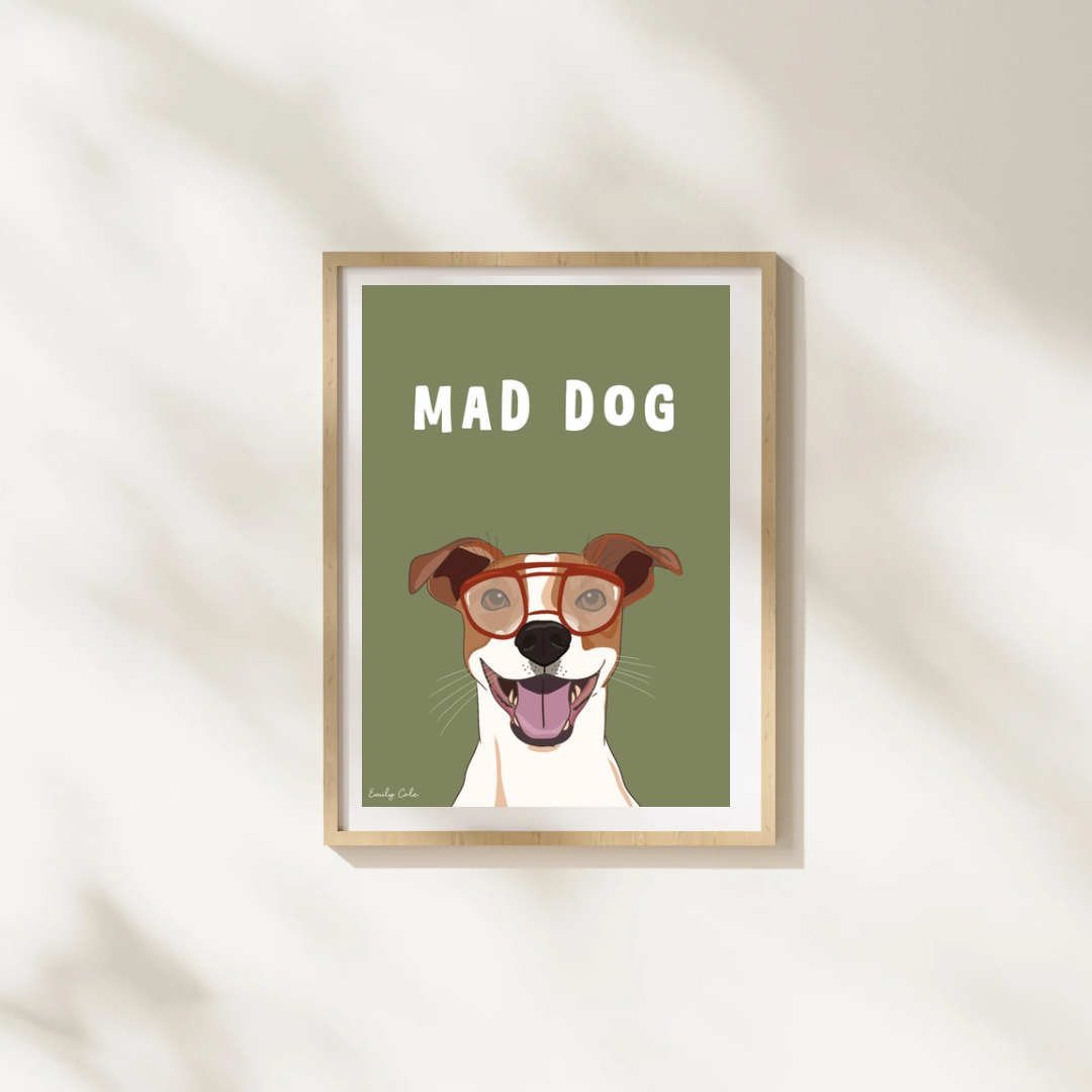 Mad Dog Bold Jack Russell A4 Dog Poster