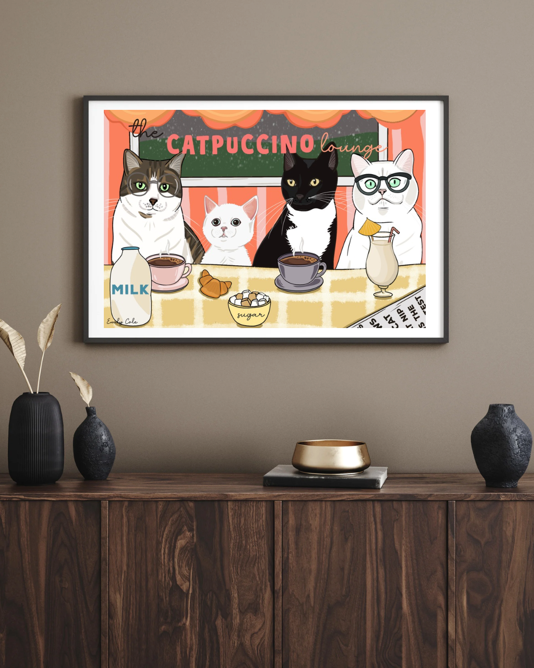 The Catpuccino Lounge Cats Having Food And Drink Digital Poster