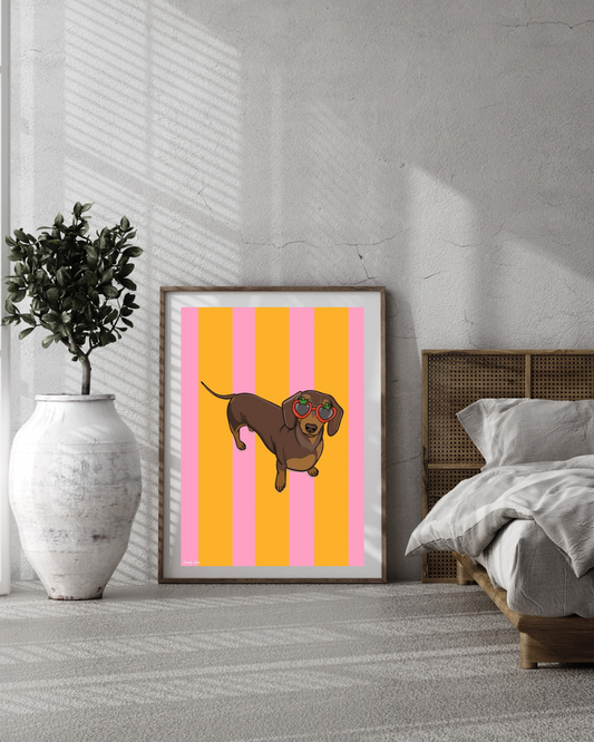 Bold Vibrant Striped Sausage Dog Lover Poster Print