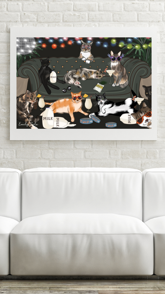 Cat Disco Party Digital Print