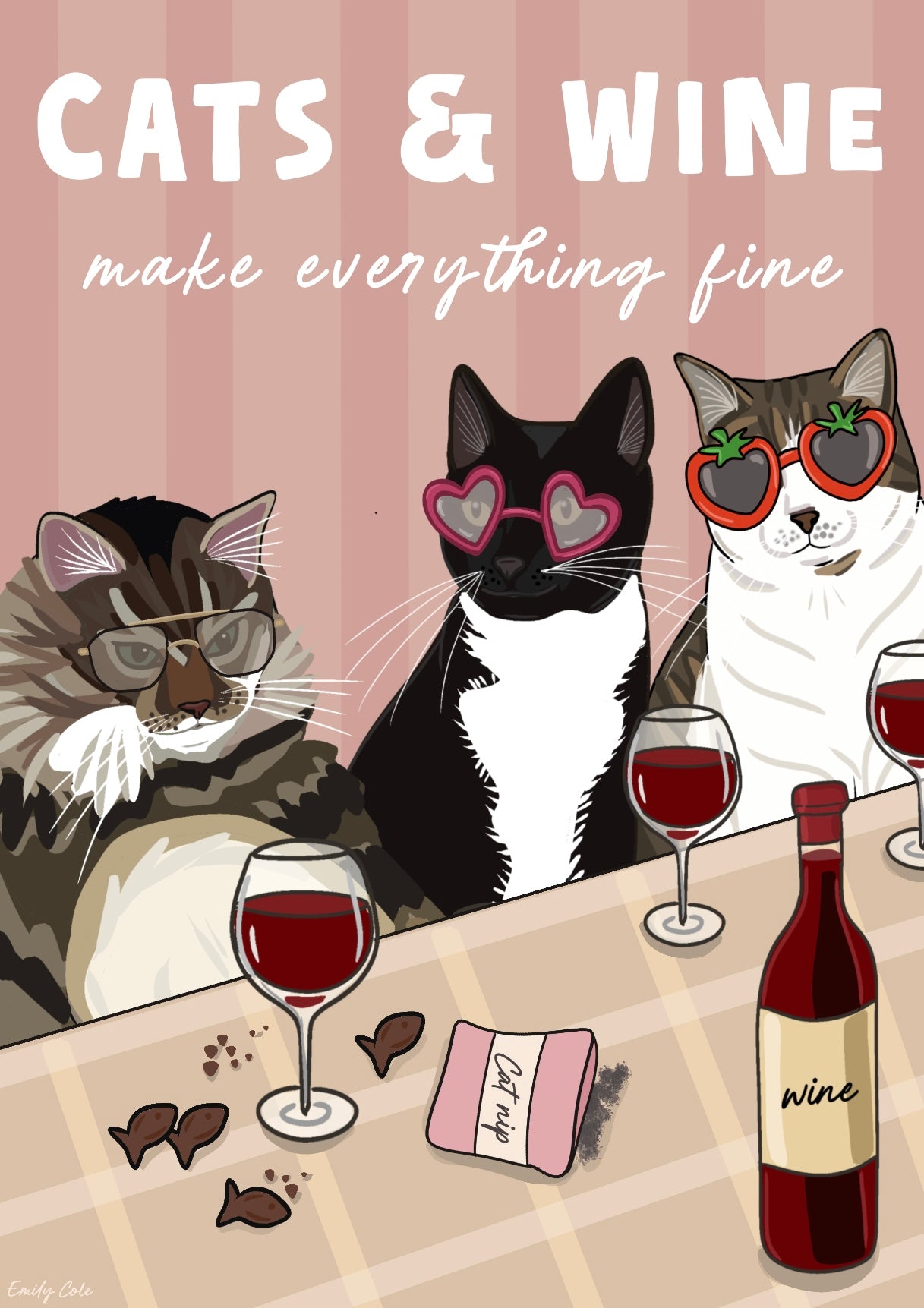 Cats & Wine Funny Cat Lovers Chilled Vibes Pet Poster