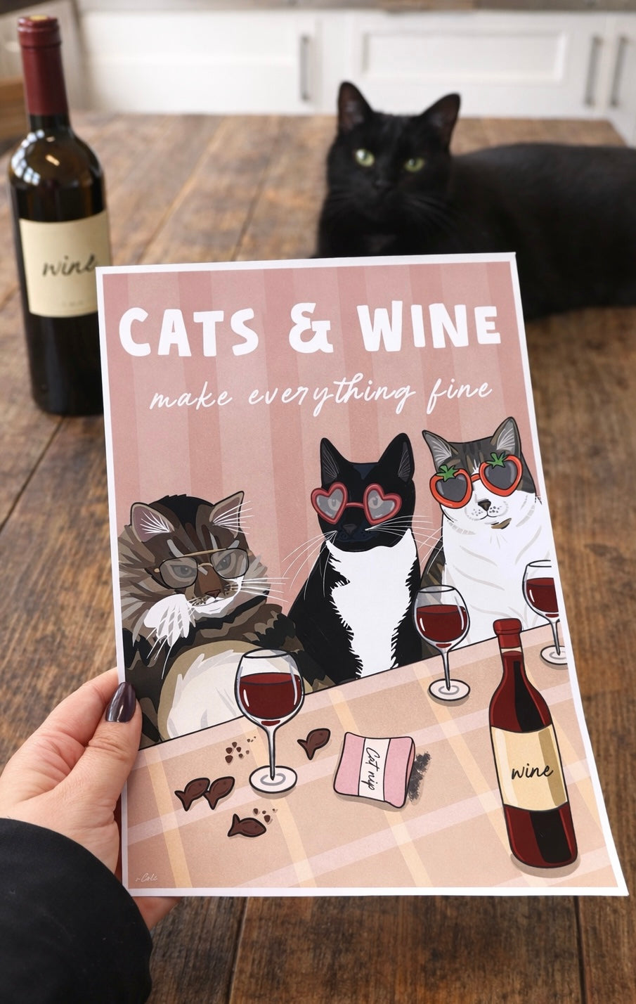 Cats & Wine Funny Cat Lovers Chilled Vibes Pet Poster