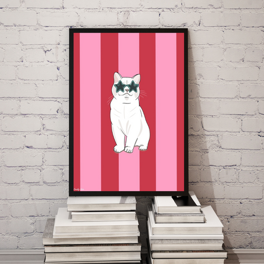 Bold Vibrant Striped White Cat Lover Poster Print