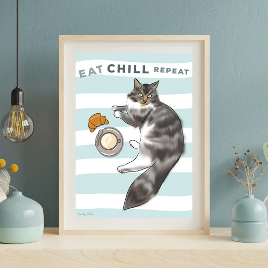 Eat Chill Repeat Cat Digital Poster Print