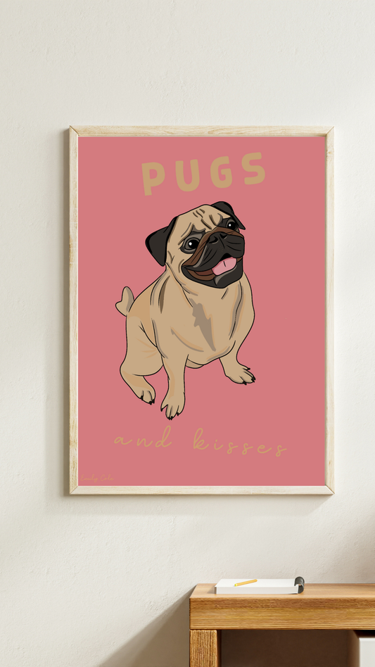 Pugs & Kisses Pug Dog Digital Poster Print