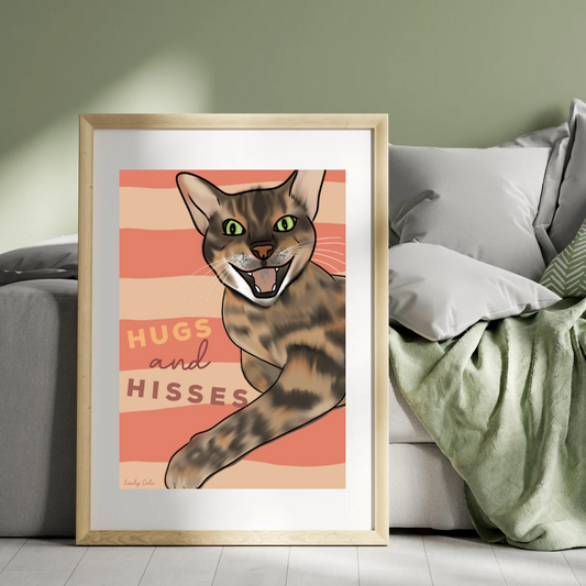 Hugs & Hisses Digital Cat Poster Print