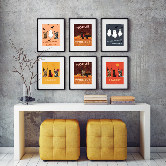 Halloween Cat Primts Selection of 6 Digital Poster Prints