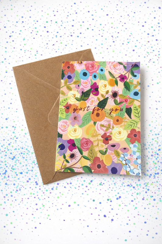 A6 Vibrant Floral Just For You Blank Greetings Card