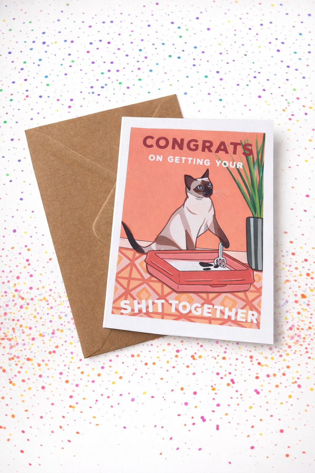 A6 Congrats On Getting Your Shit Together Siamese Cat Blank Greetings Card