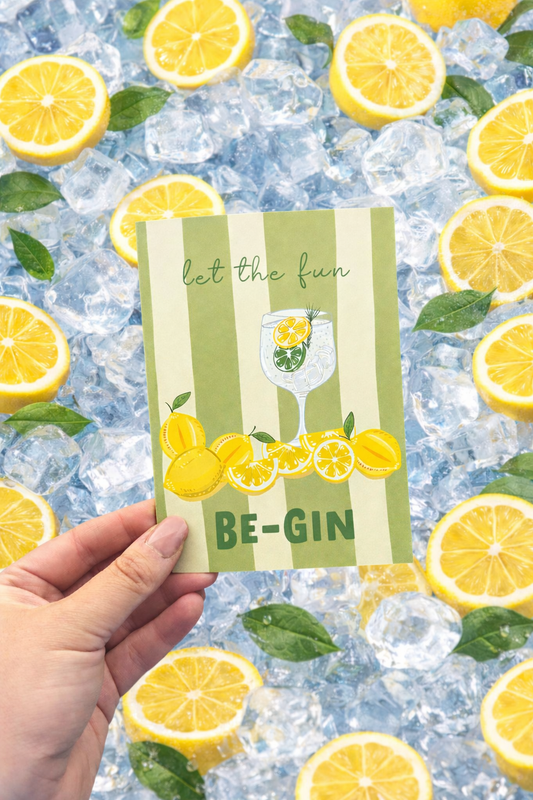 A6 Let The Fun Be-Gin Cute Gin & Tonic Blank Greetings/Celebration Card
