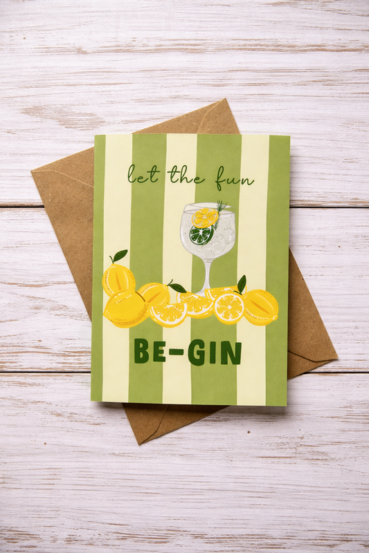A6 Let The Fun Be-Gin Cute Gin & Tonic Blank Greetings/Celebration Card