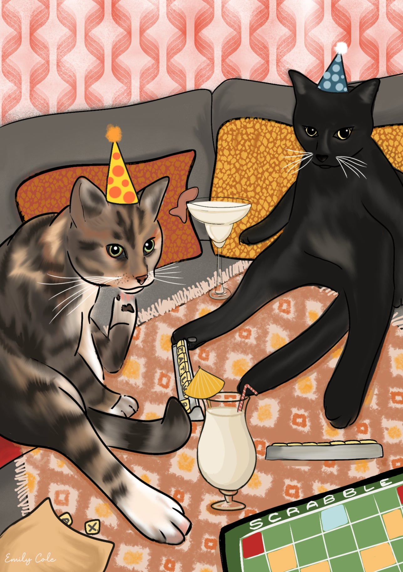 Cats Playing Scrabble Digital Print