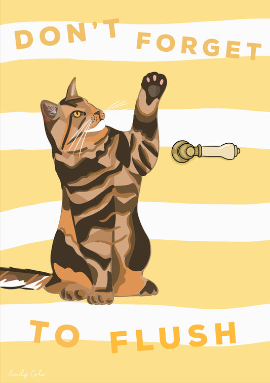 Don’t Forget To Flush Digital Cat Print
