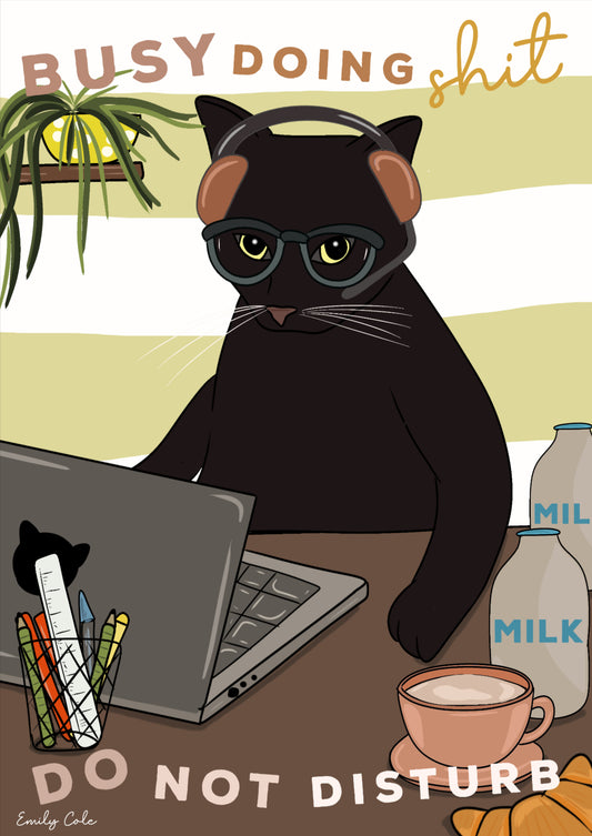 Do Not Disturb Black Cat Digital Poster Print