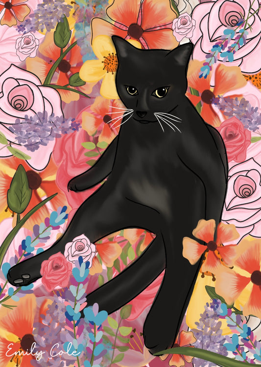 Vibrant Floral Digital Cat Print