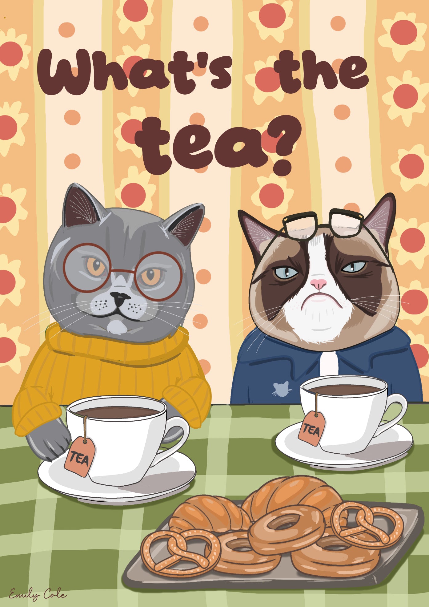 What’s The Tea Cute Cats Having Tea And Gossip Poster Print