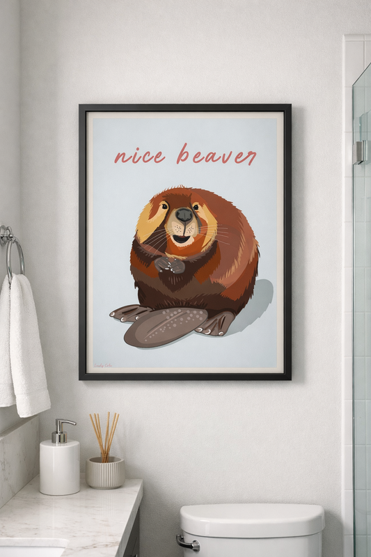 Cute And Funny Nice Beaver A4 Poster Print