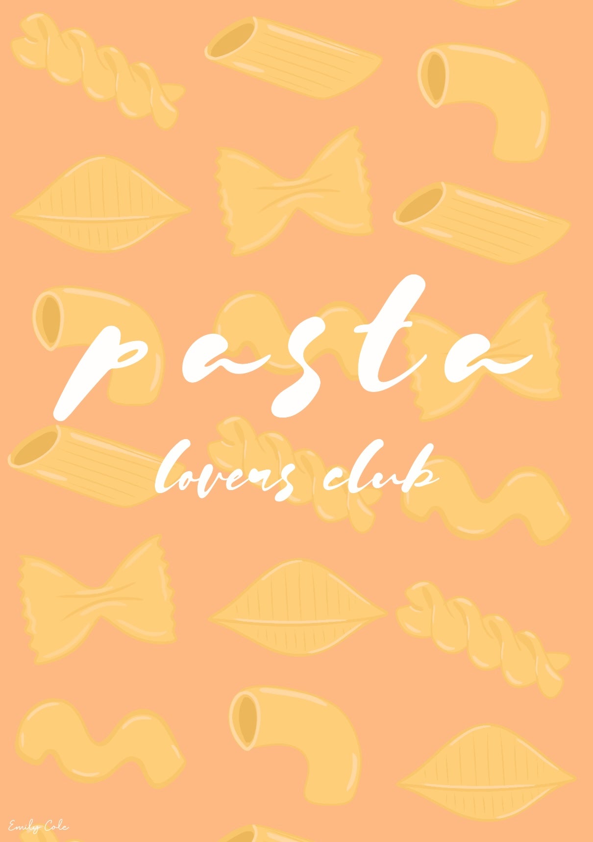 Pasta Lovers Club Cute Kitchen Themed Poster Print