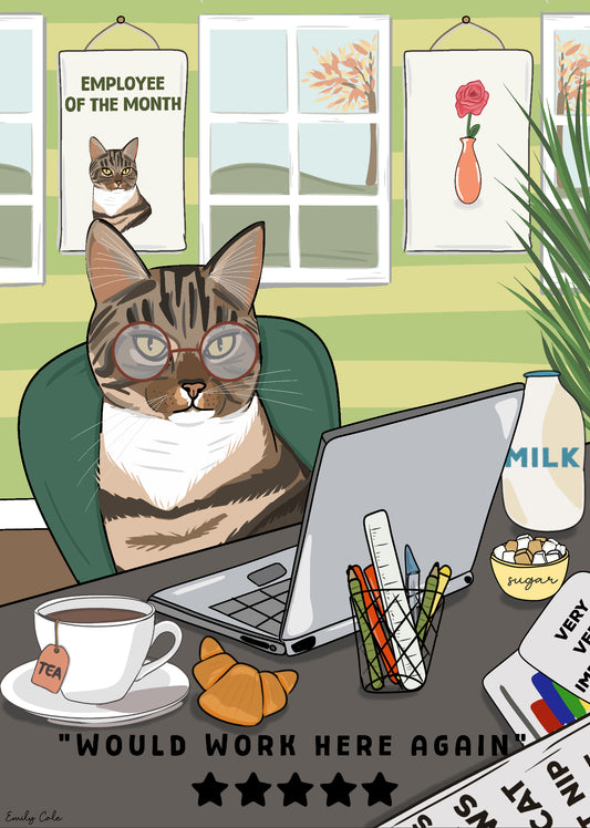 Would Work Here Again 5 Star Office Cat Funny Poster Print