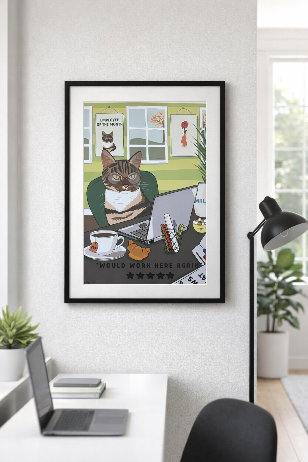 Would Work Here Again 5 Star Office Cat Funny Poster Print