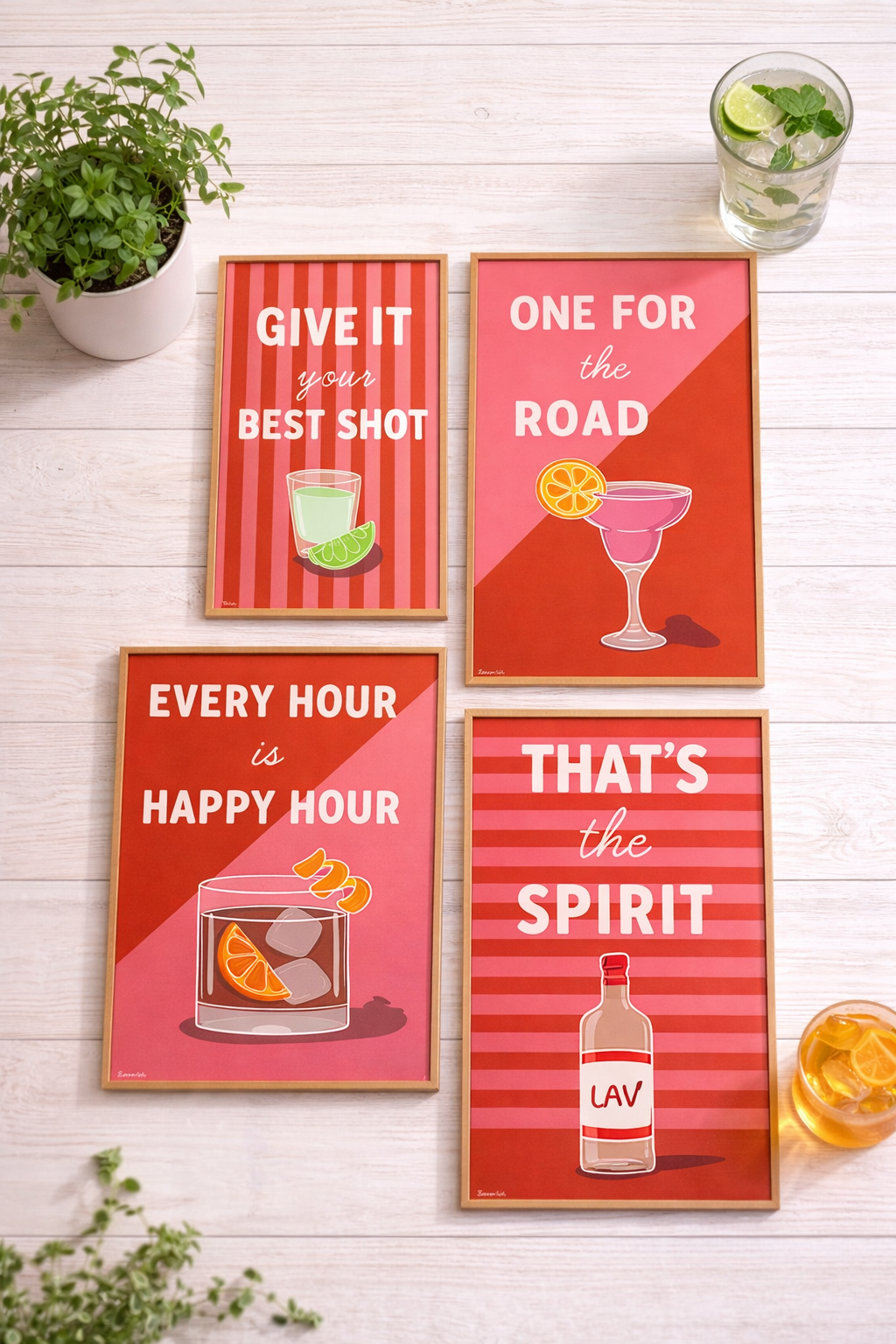 Set of 5 A4 Retro Cocktail Themed Poster Prints