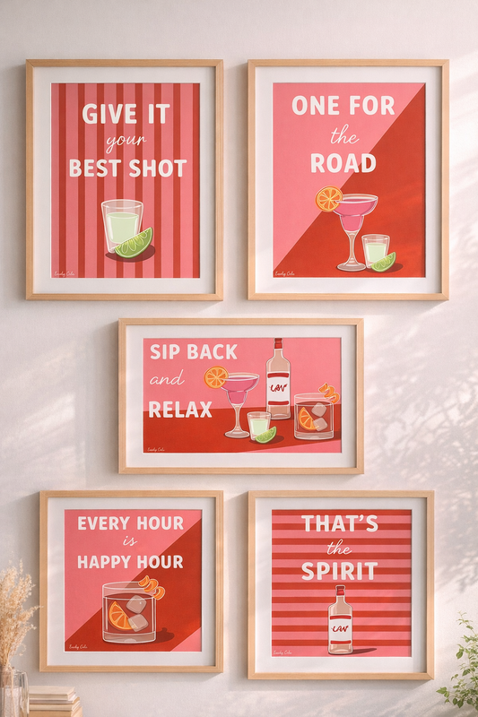 Set of 5 A4 Retro Cocktail Themed Poster Prints