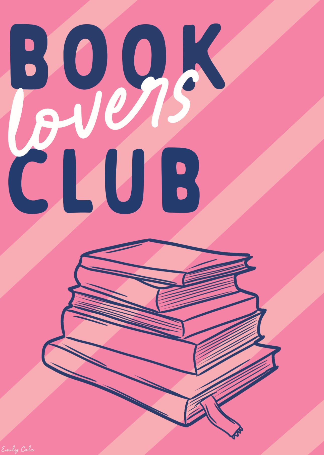 Book Lovers Club Cute Navy And Pink Poster Print