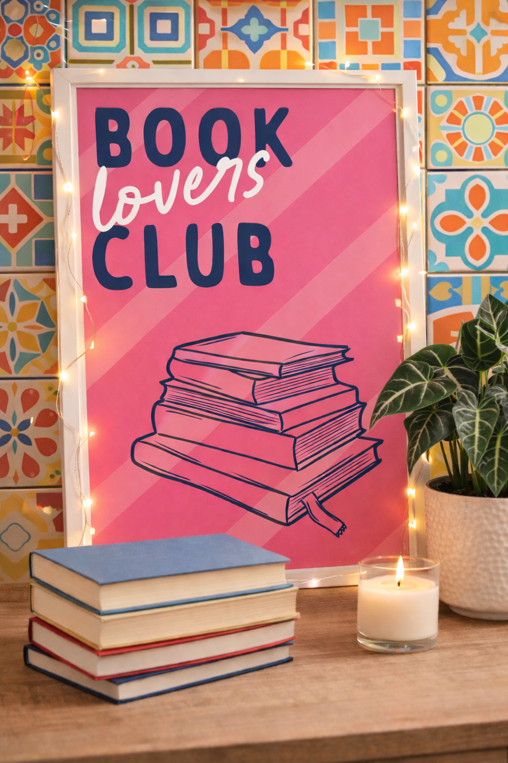 Book Lovers Club Cute Navy And Pink Poster Print