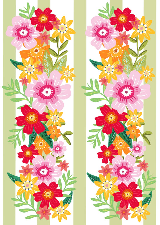 Green Striped Vibrant Floral Botanical Poster Print