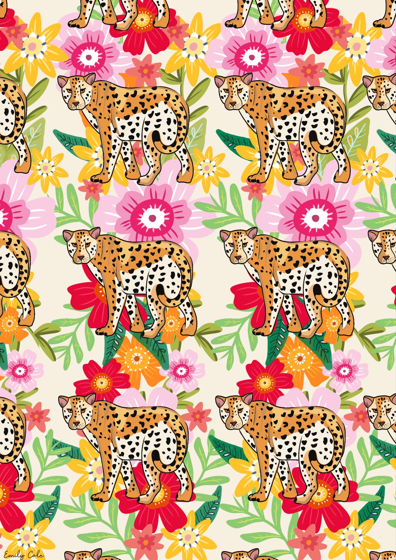 Vibrant Floral Leopard Wild Poster Print