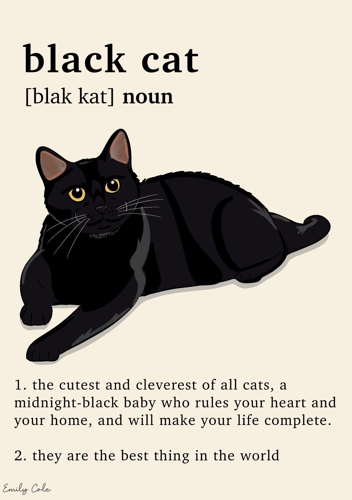 Black Cat Definition Style Feline Lovers Poster Print