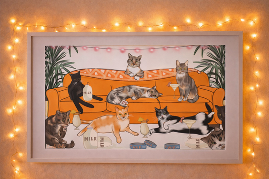 Fun Cats On A Cosy Sofa A3 Cat Party Poster Print