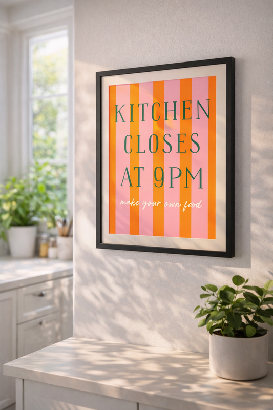 Kitchen Closes At 9pm Funny Cute Kitchen Themed Poster Print