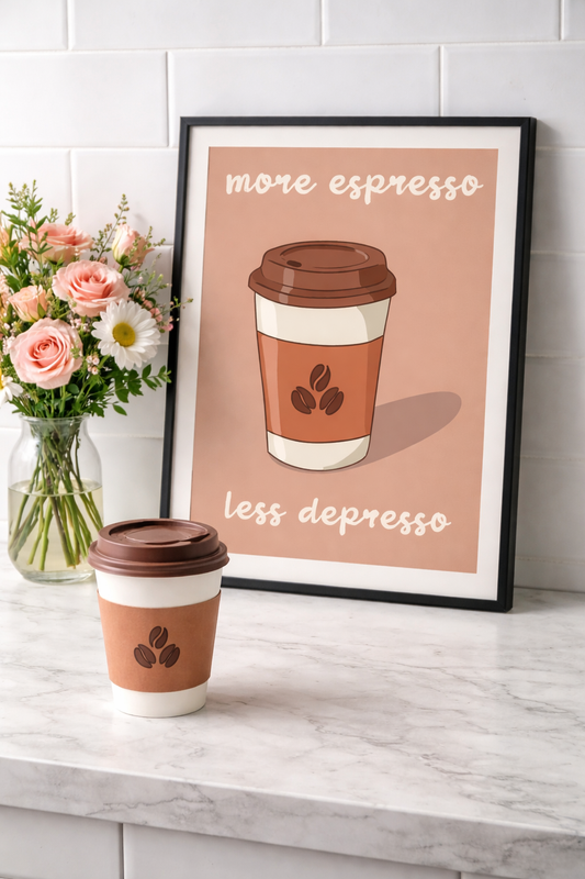 More Espresso Less Depresso Coffee Lovers Poster Print