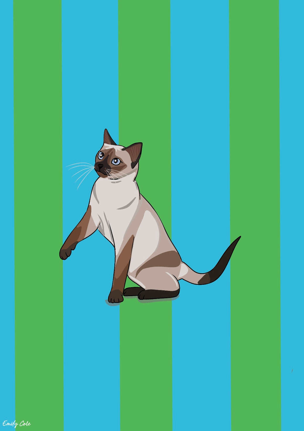 Bold Vibrant Striped Siamese Cat Poster Print