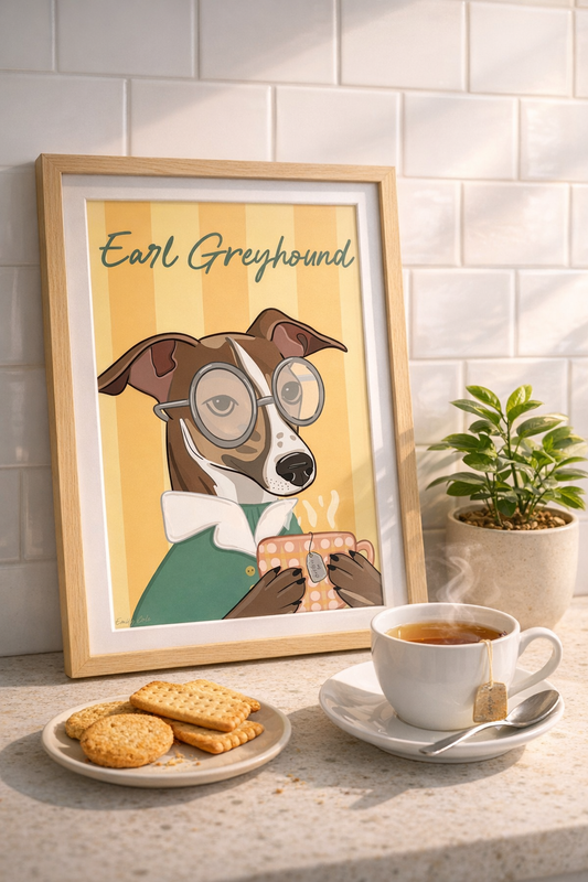 Earl Greyhound Cute Greyhound With Tea Dog Poster Print
