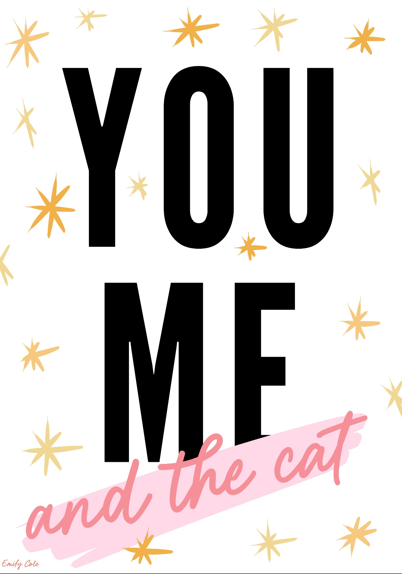 You, Me And The Cat Cute Date Night Poster Print