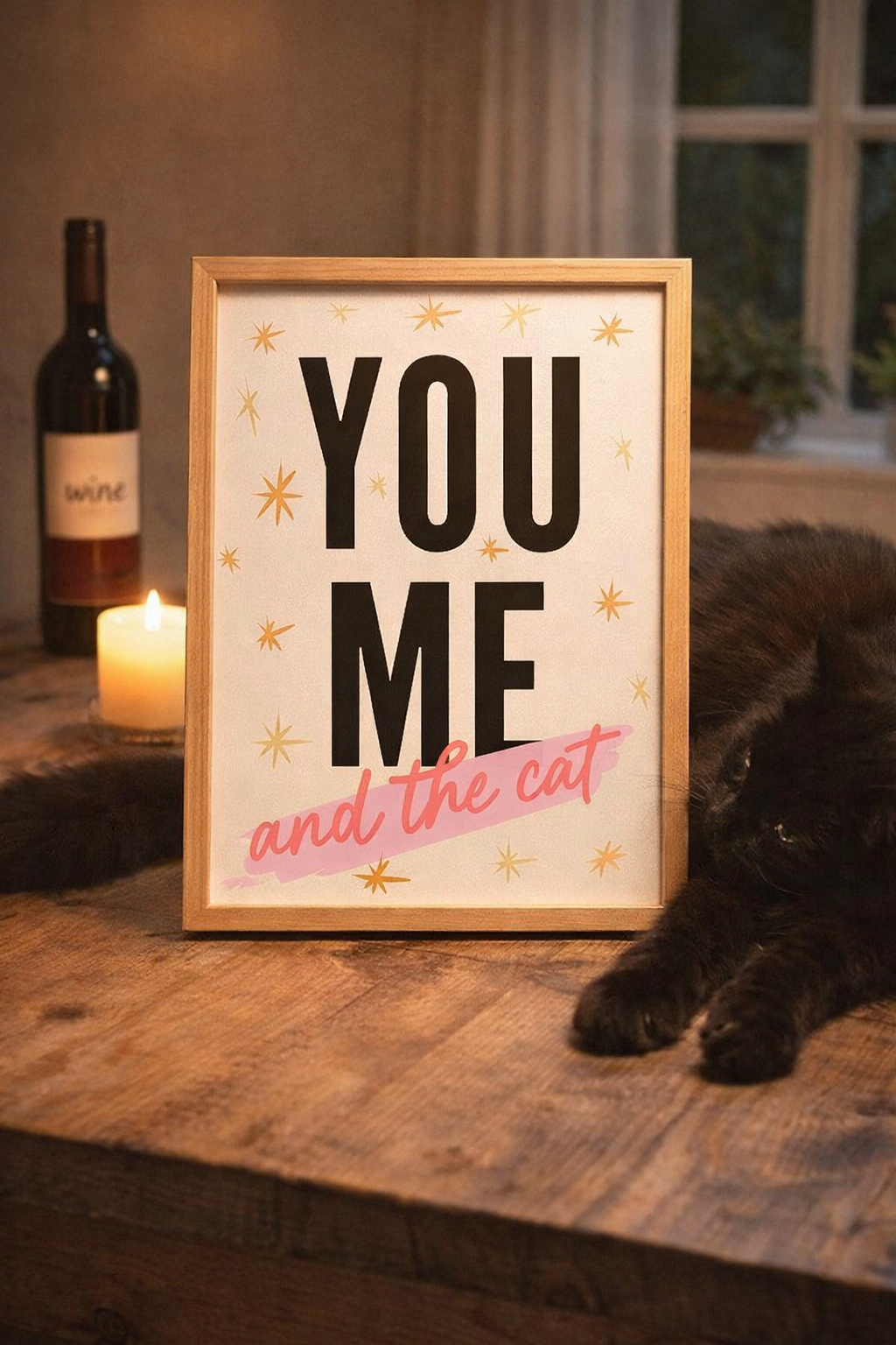 You, Me And The Cat Cute Date Night Poster Print