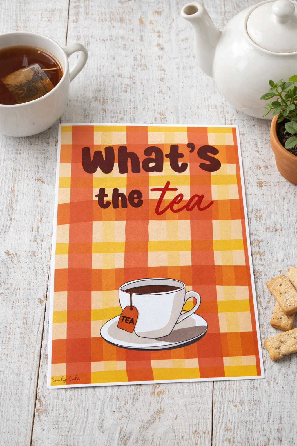 What’s The Tea Cute Checkered Kitchen Poster Print
