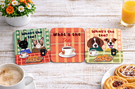 Set of 3 Tea Themed Coasters