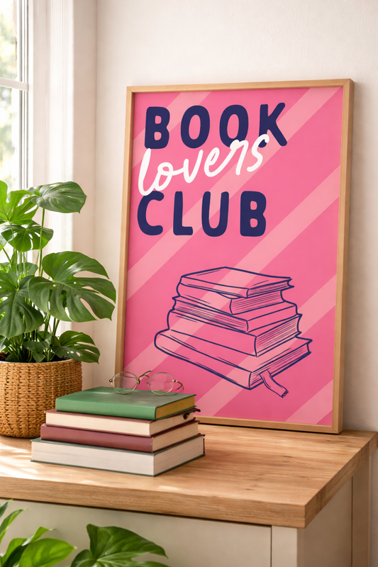 Book Lovers Club Cute Navy And Pink Poster Print