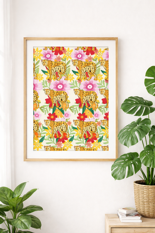 Vibrant Floral Leopard Wild Poster Print