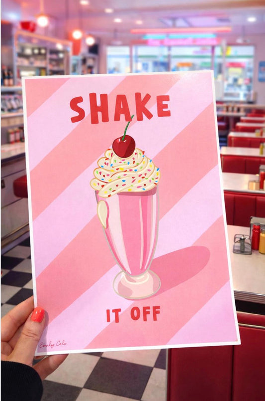 Shake It Off Retro Milkshake Happy Poster Print A4