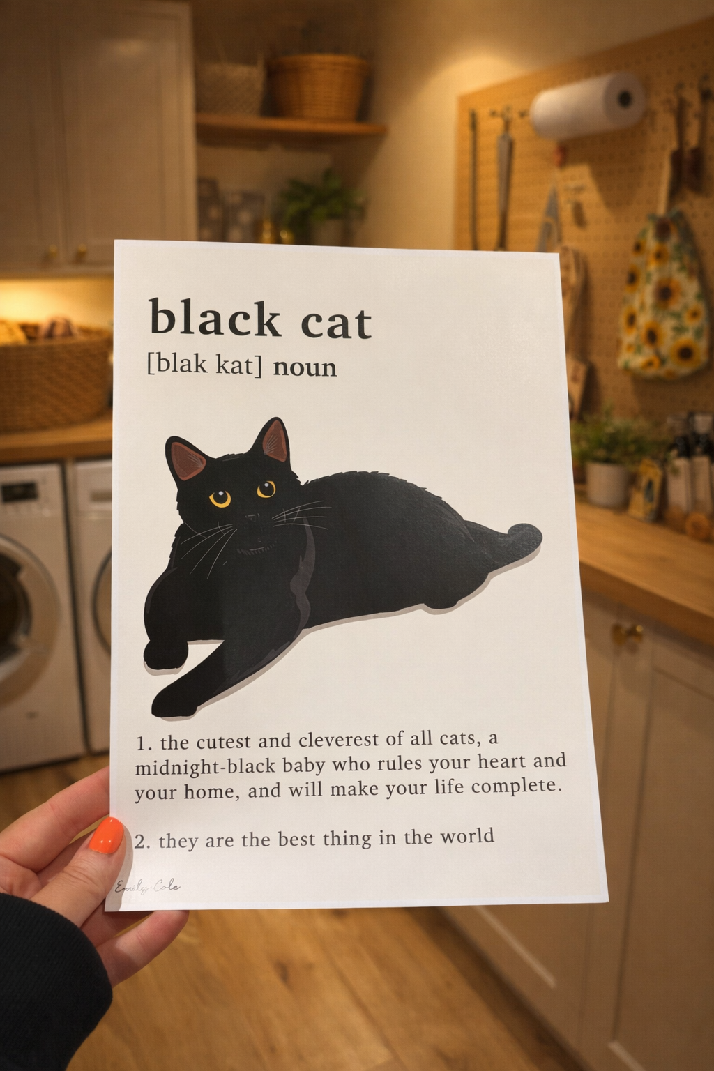 Black Cat Definition Style Feline Lovers Poster Print