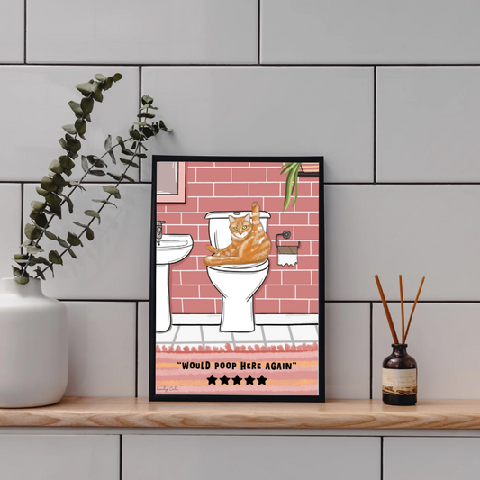 Ginger Cat Bathroom Print; Would Poop Here Again 5 Star Rating Cat Digital Print