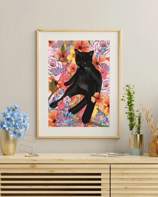 Vibrant Floral Digital Cat Print