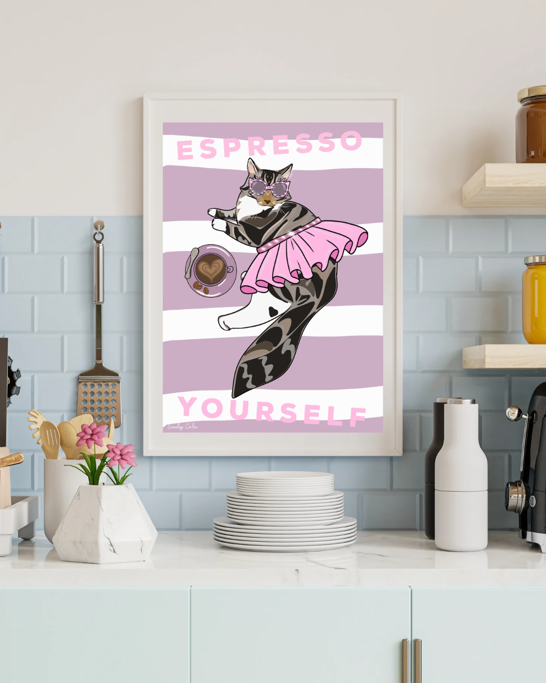 Espresso Yourself Digital Cat Poster Print
